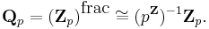  \mathbf{Q}_p=\left(\mathbf{Z}_p\right)^{\mbox{frac}}\cong (p^{\mathbf{Z}})^{-1}\mathbf{Z}_p.