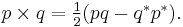 p \times q = \textstyle\frac{1}{2}(pq - q^*p^*).