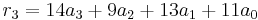 r_3 = 14a_3 %2B 9a_2 %2B 13a_1 %2B 11a_0