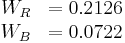 
\begin{array}{rl}
W_R &= 0.2126 \\
W_B &= 0.0722 \\
\end{array}
