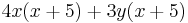 4x(x%2B5)%2B3y(x%2B5)\,