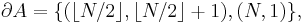 \partial A = \{ (\lfloor N / 2 \rfloor, \lfloor N / 2 \rfloor %2B 1), (N, 1) \},