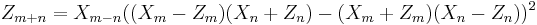 
Z_{m%2Bn} = X_{m-n}((X_m-Z_m)(X_n%2BZ_n)-(X_m%2BZ_m)(X_n-Z_n))^2
