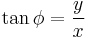 
\tan \phi = \frac{y}{x}
