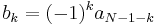 b_k = (-1)^{k} a_{N - 1 - k} 