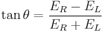  \tan \theta = \frac{E_R - E_L}{E_R %2B E_L} \,