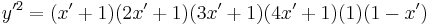  y'^2=(x'%2B1)(2x'%2B1)(3x'%2B1)(4x'%2B1)(1)(1-x') \,