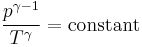  \frac{p^{\gamma -1}}{T^{\gamma}} = \mbox{constant} 