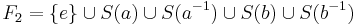 F_2=\{e\}\cup S(a)\cup S(a^{-1})\cup S(b)\cup S(b^{-1})