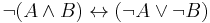 \neg(A\land B)\leftrightarrow(\neg A\lor\neg B)