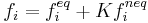 f_i=f_i^{eq}%2BK f_i^{neq}\,\!