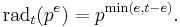 \mathrm{rad}_t(p^e) =p^{\mathrm{min}(e,t-e)}.