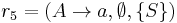 r_5 = (A \to a, \emptyset, \{S\})