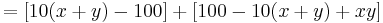 \, =[10(x%2By) - 100] %2B [100 - 10(x%2By) %2B xy]