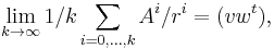  \lim_{k \rightarrow \infty} 1/k\sum_{i=0,...,k}  A^i/r^i = ( v w^t),