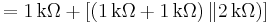 
= 1\,\mathrm{k}\Omega %2B \left [  \left ( 1\,\mathrm{k}\Omega %2B 1\,\mathrm{k}\Omega \right ) \| 2\,\mathrm{k}\Omega \right ) ]
