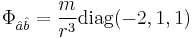 \Phi_{\hat{a}\hat{b}} = \frac{m}{r^3}\operatorname{diag}(-2,1,1)