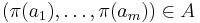 (\pi(a_1),\ldots,\pi(a_m))\in A