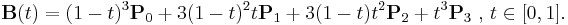 \mathbf{B}(t)=(1-t)^3\mathbf{P}_0%2B3(1-t)^2t\mathbf{P}_1%2B3(1-t)t^2\mathbf{P}_2%2Bt^3\mathbf{P}_3 \mbox{ , } t \in [0,1].