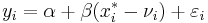  y_i = \alpha%2B\beta(x^{*}_{i}-\nu_i) %2B \varepsilon_i 