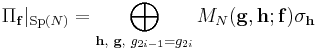 \Pi_{\mathbf{f}}|_{\mathrm{Sp}(N)}= \bigoplus_{\mathbf{h}, \,\,\mathbf{g},\,\, g_{2i-1}=g_{2i}} M_N(\mathbf{g}, \mathbf{h};\mathbf{f}) \sigma_{\mathbf{h}}