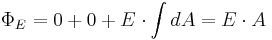 
\Phi_E = 0 %2B 0 %2B E\cdot \int d {A} = E\cdot A
