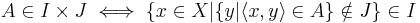 A\in I\times J\iff \{x\in X|\{y|\langle x,y\rangle\in A\}\notin J\}\in I