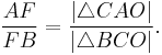 \frac{AF}{FB}=\frac{|\triangle CAO|}{|\triangle BCO|}.