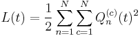  
L(t) =  \frac{1}{2}\sum_{n=1}^N\sum_{c=1}^N Q_n^{(c)}(t)^2
