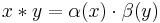 x*y=\alpha(x)\cdot \beta(y)