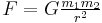 \textstyle  F = G \frac{m_1 m_2}{r^2}\ 