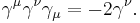 \gamma^\mu\gamma^\nu\gamma_\mu=-2\gamma^\nu . \,