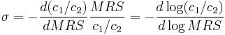 \ \sigma =-\frac{d (c_1/c_2)}{d MRS}\frac{MRS}{c_1/c_2}=-\frac{d\log (c_1/c_2)}{d\log MRS}