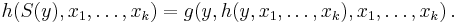 h (S(y), x_1, \ldots, x_k) = g (y, h (y, x_1, \ldots, x_k), x_1, \ldots, x_k) \,.