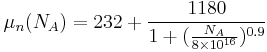 \mu_n(N_A) = 232 %2B \frac{1180}{1%2B(\frac{N_A}{8\times10^{16}})^{0.9}}