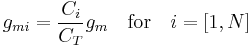 g_{mi}=\frac{C_i}{C_T}g_m\quad\mbox{for}\quad i=[1,N]