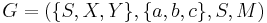 G = (\{S, X, Y\}, \{a, b, c\}, S, M)