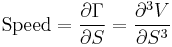 \text{Speed} = \frac{\partial\Gamma}{\partial S} = \frac{\partial^3 V}{\partial S^3}