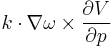 k \cdot \nabla\omega \times \frac{\partial V}{\partial p} 