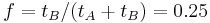 f = t_B / (t_A %2B t_B) = 0.25