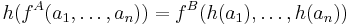 h(f^A(a_1,\ldots,a_n))=f^B(h(a_1),\ldots,h(a_n))