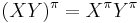 (XY)^\pi = X^\pi Y^\pi\,