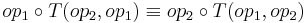  op_1 \circ T(op_2,op_1) \equiv op_2 \circ T(op_1,op_2) 