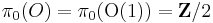 \pi_0(O) = \pi_0(\mbox{O}(1)) = \mathbf Z/2