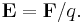  \mathbf{E} = \mathbf{F}/q .\,\!