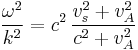 \frac{\omega^2}{k^2}=c^2\,
\frac{v_s^2%2Bv_A^2}{c^2%2Bv_A^2}