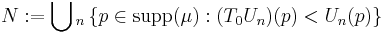 N:=\bigcup{}_n\left\{p\in \mathrm{supp}(\mu): (T_0U_n)(p)<U_n(p)\right\}