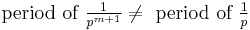 \text{period of }\tfrac{1}{p^{m%2B1}} \ne \text{ period of } \tfrac {1}{p}