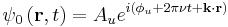 
\psi_{0} \left(\mathbf{r},t\right) 
= A_{u}e^{i\left (\phi_{u} %2B 2\pi\nu t %2B \mathbf{k}\cdot\mathbf{r} \right )}
