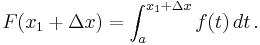 F(x_1 %2B \Delta x) = \int_a^{x_1 %2B \Delta x} f(t) \,dt\,.